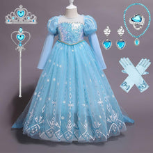 Load image into Gallery viewer, Costume Princess Elsa Cosplay Dress with Robe For Girls Birthday Party Dress With Accessories