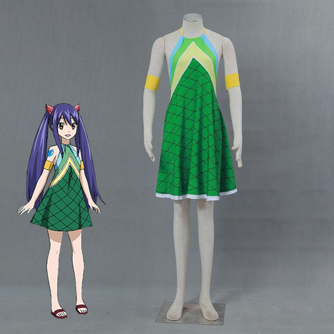 Women and Kids Fairy Tail Costume Wendy Marvell Cosplay Green Sets