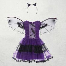 Load image into Gallery viewer, Girls Witch Costume Dress Halloween Witch Cosplay Purple Dress with Witch Headband