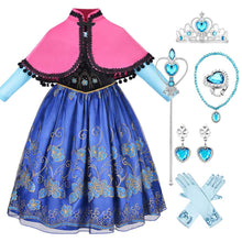 Load image into Gallery viewer, Kids Frozen Costume Princess Anna Cosplay Dress With Accessories and Cape For Girs Birthday and Party