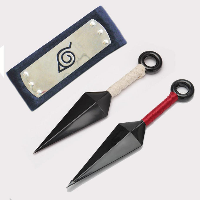 Naruto Leaf Village Headband Red and White Ninja Weapons Set