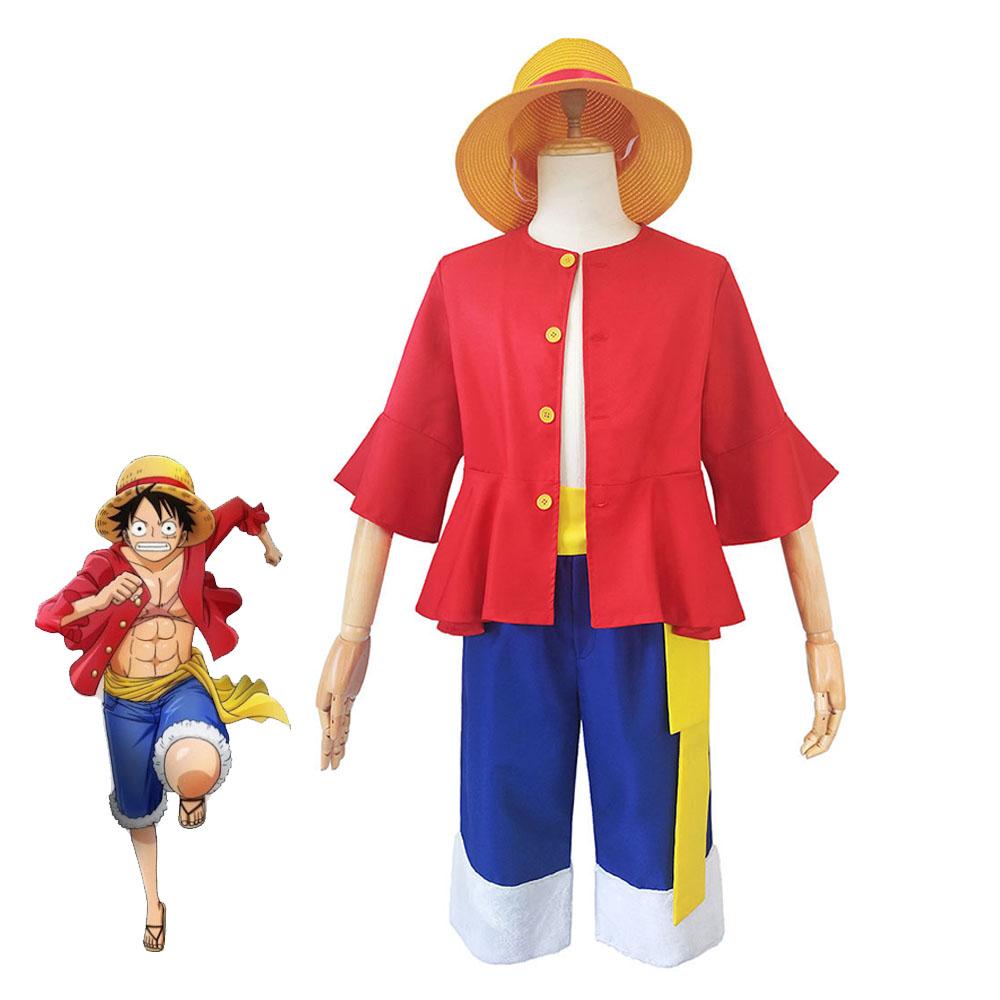 One Piece Costume Monkey D Luffy Cosplay Set with Hat For Mens Halloween Costumes