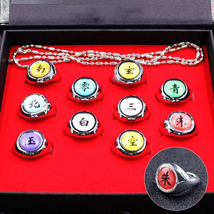 10PCS Naruto Accessories Akatsuki Membermetal Ring Accessory Set With Box