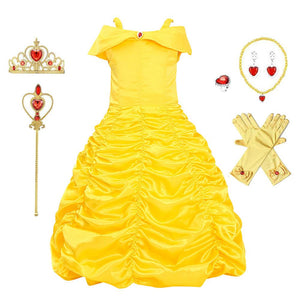 Kid's Beauty and the Beast Costume Princess Belle Costumes Yellow Dress With Accessories