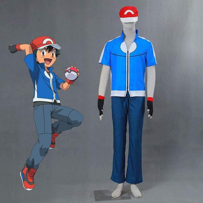 Men and Kids Pokemon Costume Trainer Ash Ketchum Cosplay Hoodie Full Sets
