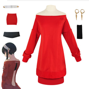 Women Spy x Family Costume Yor Forger Briar Normal Red Outfit with Accessories