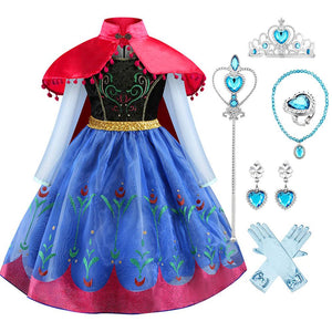 Kids Frozen Costume Princess Anna Cosplay Birthday or Party Dress With Accessories