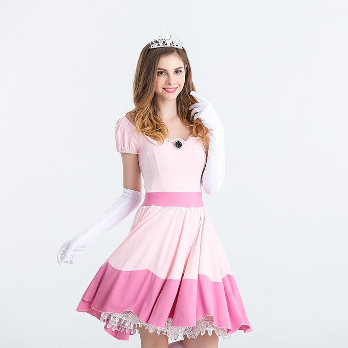 Womens Snow White as Princess Cosplay Pink Dress Costume With Handband and Gloves