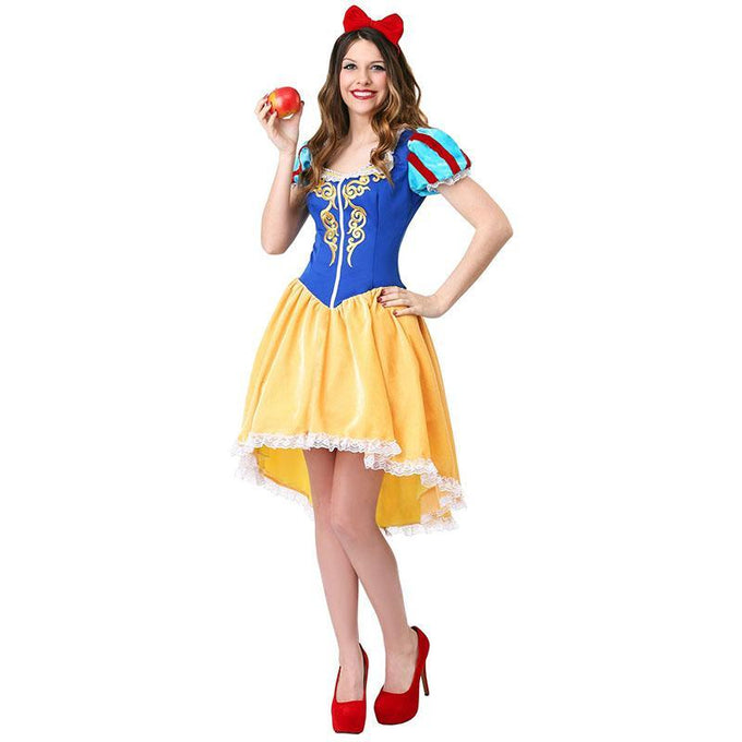 Womens Snow White High-Low Hem Dress Cosplay Halloween Costume