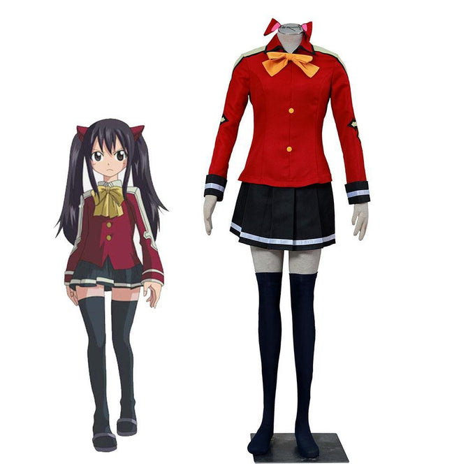 Women and Kids Fairy Tail Costume Wendy Marvell Cosplay Red Sets