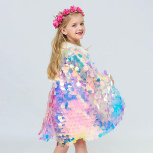 Kids Frozen Snow White Beauty and the Beast Costume Princess Elsa Anna Belle Cosplay Rainbow Sequin Capes Robe
