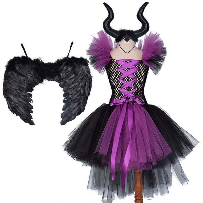 Maleficent Costume Evil Witch Cosplay Set With Wings and Horn Hat For Kids Halloween Party