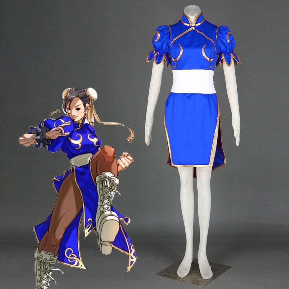 Women and Kids Street Fighter Costume Chun Li Cosplay Blue Fighting Suite Set