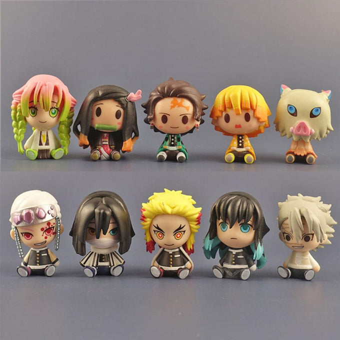 10Pcs Demon Slayer Figure Kamado Tanjirou Kamado Nezuko Figure Sitting Cute Chibi Toys