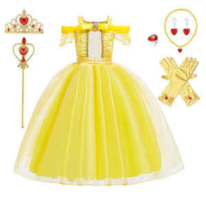 Beauty and the Beast Princess Belle Princess Sleeping Beauty Princess Aurora Costumes Chiffon Dress With Accessories For Girls