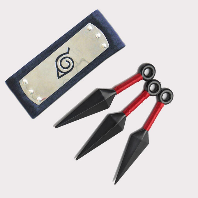 Naruto Leaf Village Headband And 3 Pcs Ninja Weapons Set