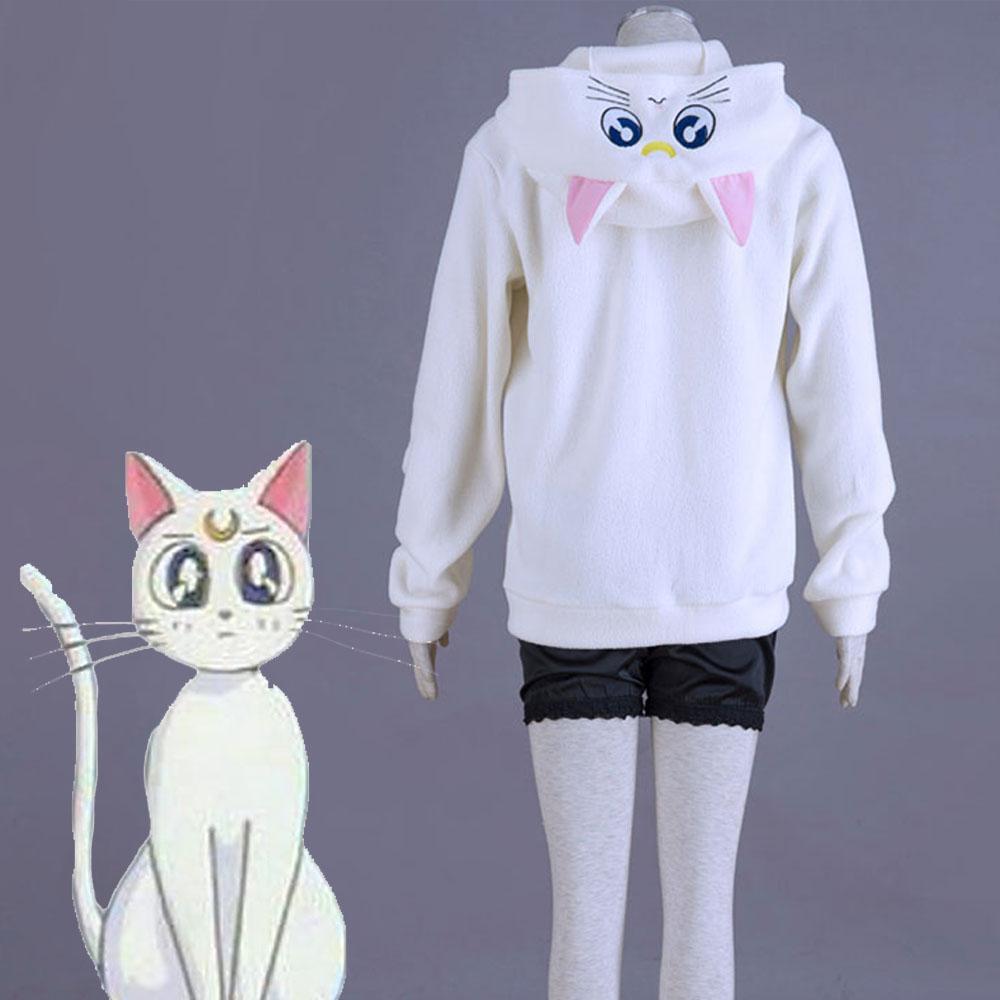 Women and Kids Sailor Moon Costume White Cat Artemis Embroidered Cosplay Sweatshirt