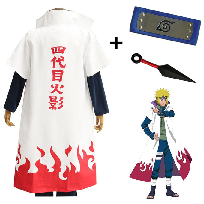 3 PCS Anime Naruto Costume 4th Hokage Cloak Cosplay With Accessories