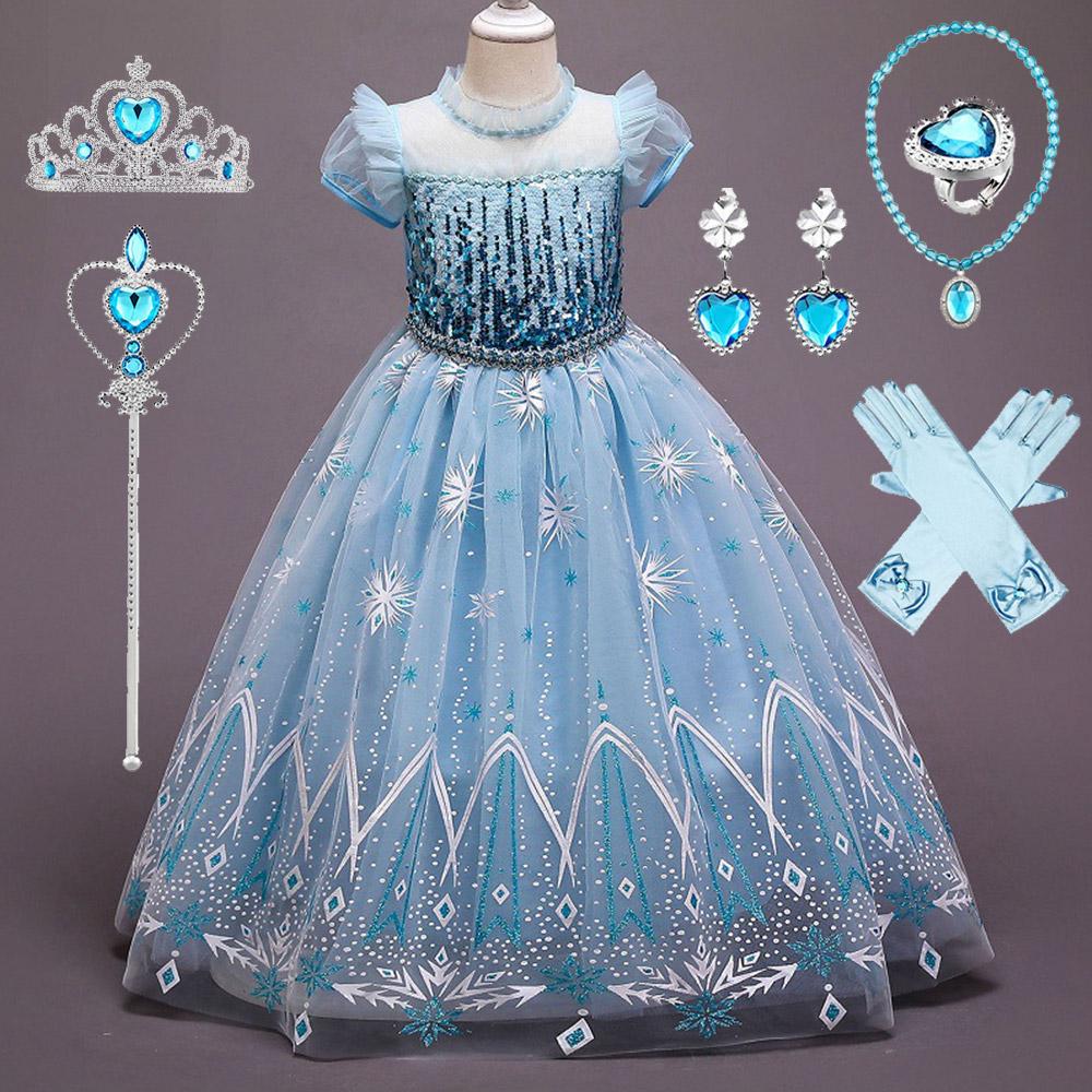Costume Princess Elsa Cosplay Dress For Girls Birthday Party Dress With Accessories