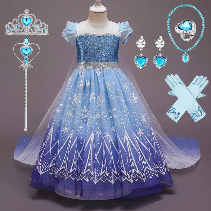 Costume Princess Elsa Cosplay Dress with Robe For Girls Birthday Party Dress With Accessories