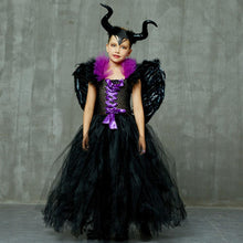 Load image into Gallery viewer, For Kids Maleficent Costume Evil Witch Cosplay Set With Wings and Horn Hat For Halloween Party