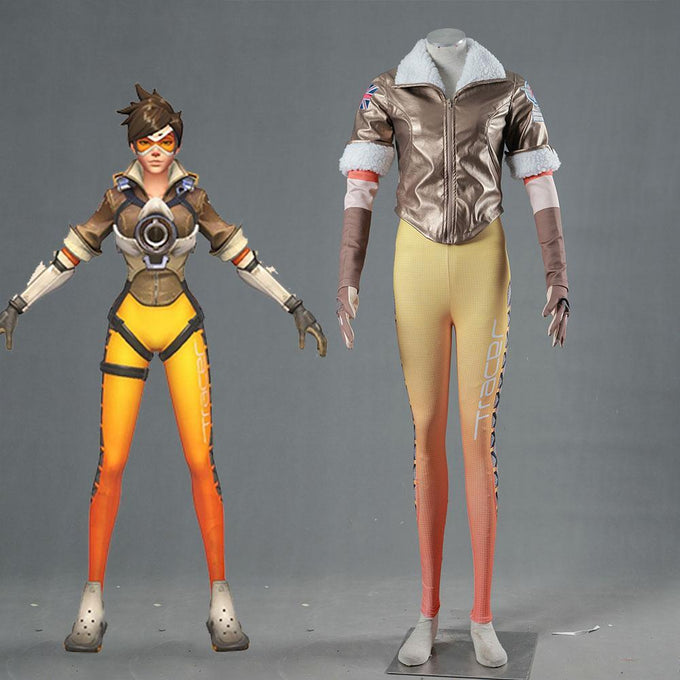 Overwatch Costume Tracer Lena Oxton Cosplay Set For Women and Kids