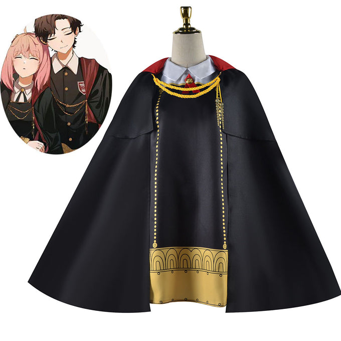 Women and Kids Spy x Family Costume Anya Forger Cosplay Black Dress with Cloak
