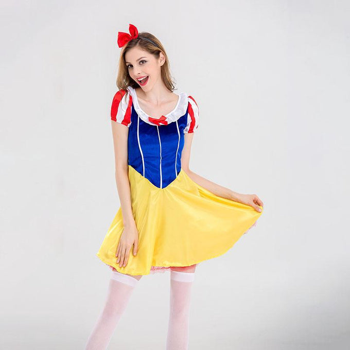Women's Snow White Costume Adult Princess Costumes Dress With Stocking and Headband