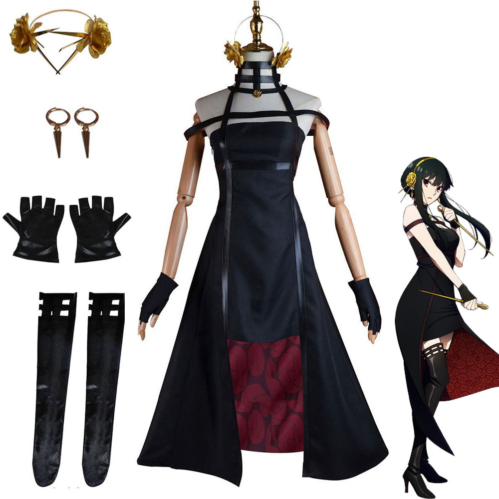 Women Spy x Family Costume Yor Forger Briar Cosplay Black Dress with A Jolly Costume Women Spy x Family Costume Yor Forger Briar Cosplay Black Dress with A Jolly Costume
