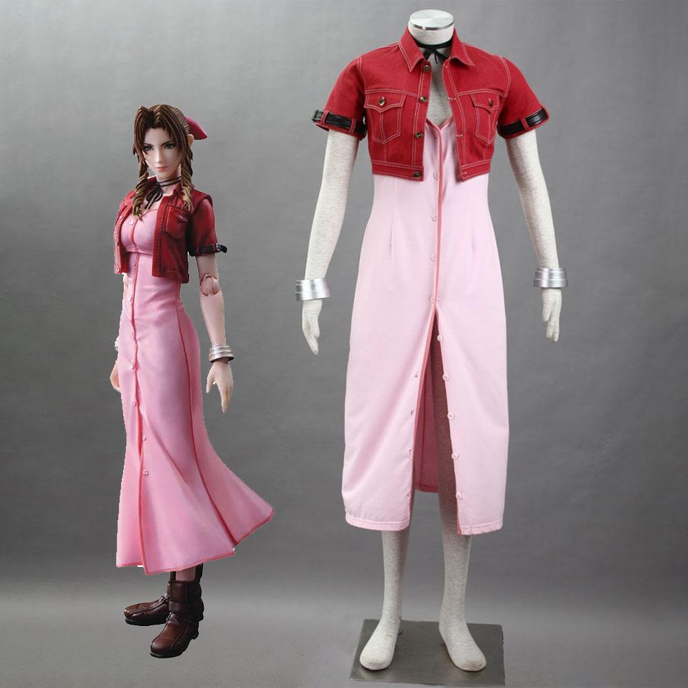strapless open back dress Women and Children Final Fantasy 7 Costume Aerith Gainsborough Cosplay –  Jolly Costume