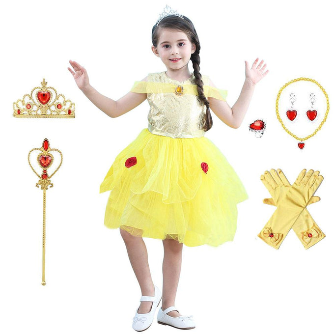 Kid's Beauty and the Beast Costume Princess Belle Costumes Yellow Dress With Accessories