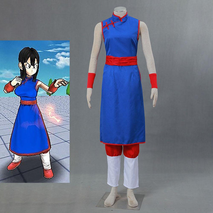Women and Kids Dragon Ball Costume Chichi Cosplay Before Marry Blue Suit Set
