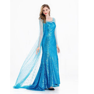 Women's Frozen Costume Princess Elsa Cosplay Sequin Dress With Wig
