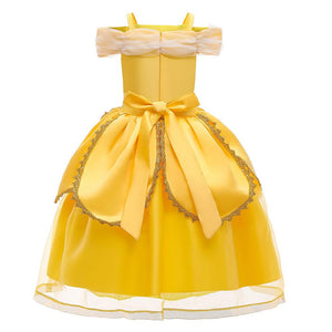 Kid's Beauty and the Beast Princess Belle Costumes Chiffon Dress With Accessories For Girls