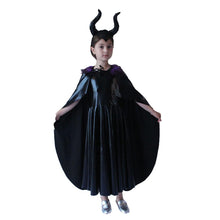 Load image into Gallery viewer, For Kids Maleficent Costume Evil Witch Cosplay Set With Cloak and Horn Hat For Halloween Party