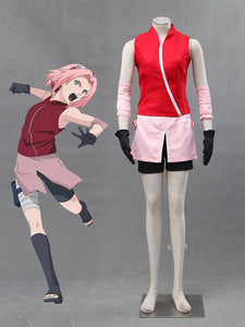 Women and Kids Naruto Shippuden Costume Sakura Haruno Cosplay Set