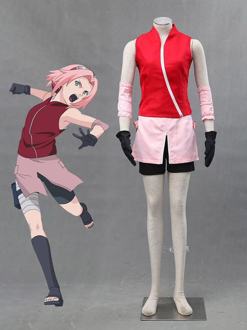 Women and Kids Naruto Shippuden Costume Sakura Haruno Cosplay Set