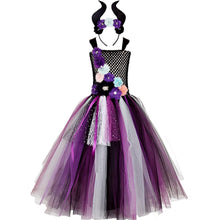 Load image into Gallery viewer, Maleficent Costume Evil Witch Cosplay Floral Dress Set With Wings and Horn Hat For Kids Halloween Party