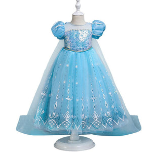 Girls Costume Princess Elsa Cosplay Dress with Robe Birthday Party Dress With Accessories