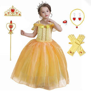 Kid's Beauty and the Beast Costume Princess Belle Costumes Yellow Dress With Accessories