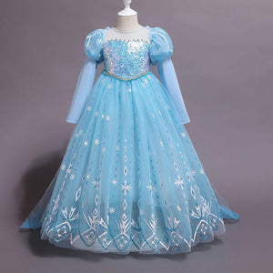 Costume Princess Elsa Cosplay Dress with Robe For Girls Birthday Party Dress With Accessories