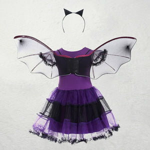 Girls Witch Costume Dress Halloween Witch Cosplay Purple Dress with Witch Headband