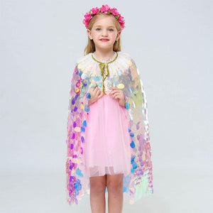 Kids Frozen Snow White Beauty and the Beast Costume Princess Elsa Anna Belle Cosplay Rainbow Sequin Capes Robe