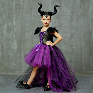 Maleficent Costume Evil Witch Cosplay Set With Wings and Horn Hat For Kids Halloween Party