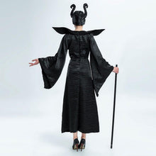 Load image into Gallery viewer, Women Maleficent Costume Evil Witch Cosplay Dress Set With Horn Hat For Halloween Party