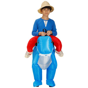 Inflatable Dinosaur Costume T-Rex Dino Rider Outfit Halloween Cosplay Blow Up Costume For Kids