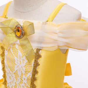 Kid's Beauty and the Beast Princess Belle Costumes Chiffon Dress With Accessories For Girls