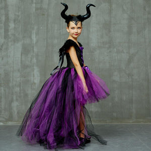 Maleficent Costume Evil Witch Cosplay Set With Wings and Horn Hat For Kids Halloween Party