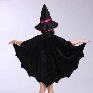 Girls Witch Costume Black Cat Robe Halloween Witch Cosplay Robe with Witch Hat