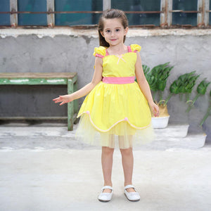 Kid's Beauty and the Beast Costume Princess Belle Costumes Cotton Yellow Dress With Accessories
